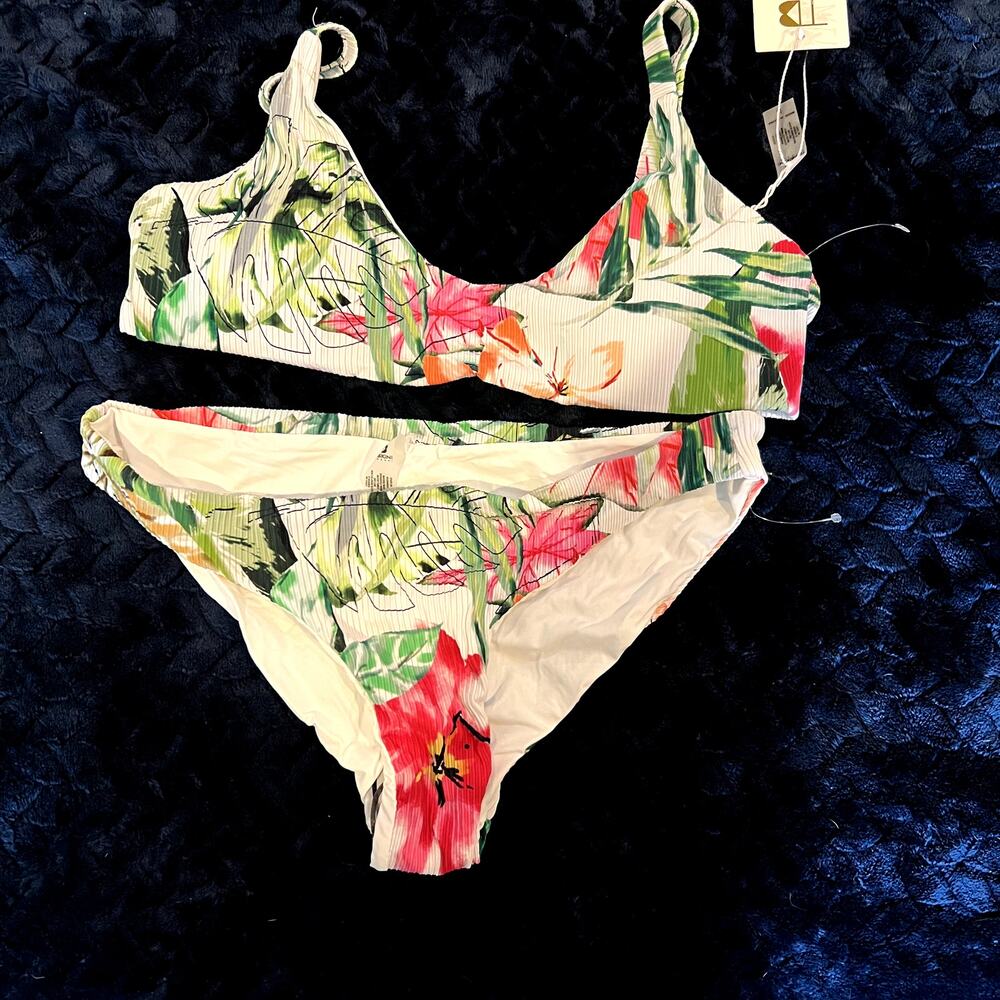 Tinibikini Garden Floral Pink Green Two Piece Bikini Womens Large